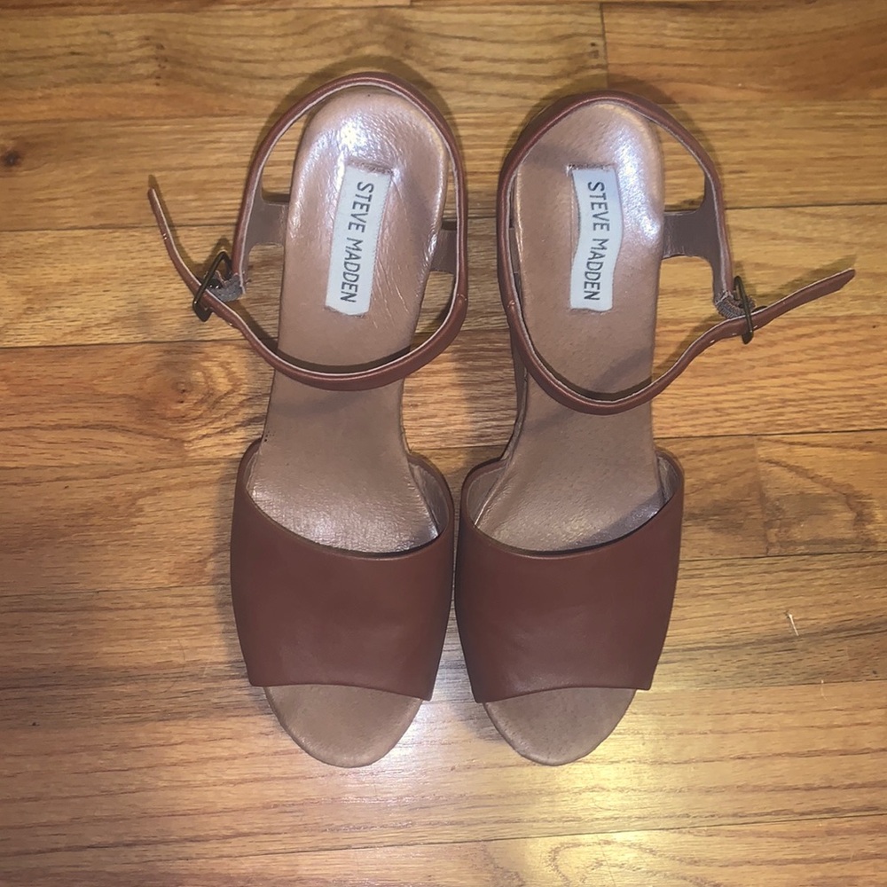 Steve Madden brown cork wedge platform sandals 👡